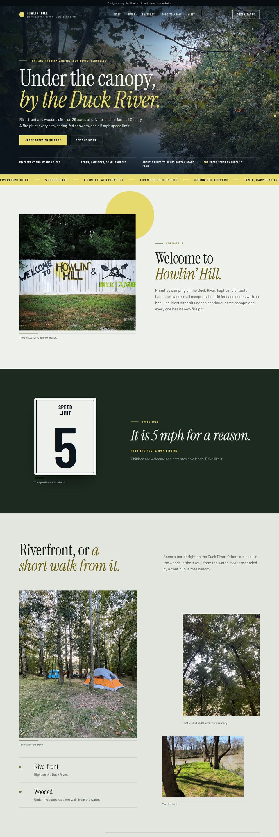 Design concept for Howlin&rsquo; Hill: the home page on a computer.